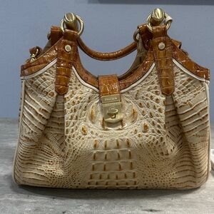 Brahmin Brown and Cream Embossed Shoulder Bag